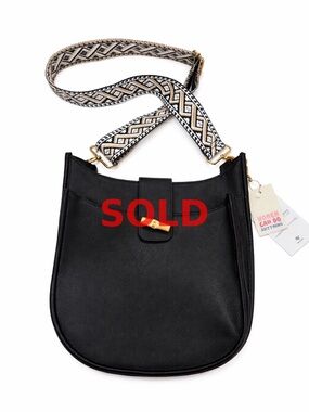 ahdorned messenger Crossbody bag Black guitar removable straps, vegan leather